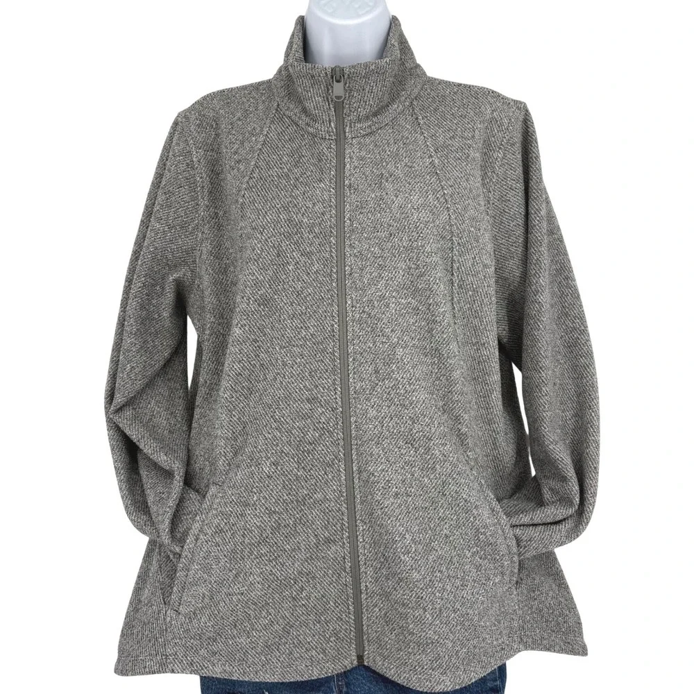 Athleta Stroll Fleece Full Zip‎ Jacket Heathered Grey XL Mock Neck Activewear
